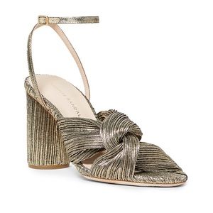 Loeffler Randall Gold Metallic Knotted Block Heel Sandals